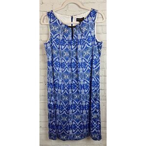DANA BUCHMAN blue white sleeveless bodycon sheath lined dress size M NWT